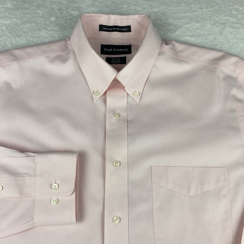 Paul Fredrick Dress Shirt Mens 16.5-36 Pink Classic Fit No Iron